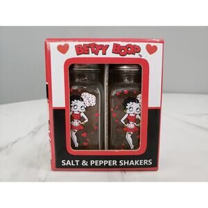 Betty Boop Glass Salt and Pepper Shaker Set Metal Tops 2005 Vintage Pinup